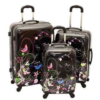 Dejuno Lovely Birds 3 piece Hardside Lightweight Spinner Luggage Set