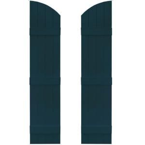 Builders Edge 14 in. x 61 in. Board N Batten Shutters Pair, Four Boards Joined with Arch Top #166 Midnight Blue 090140061166