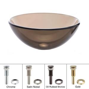 KRAUS Vessel Sink in Clear Glass Brown with Pop up Drain and Mounting Ring in Gold GV 103 14 G