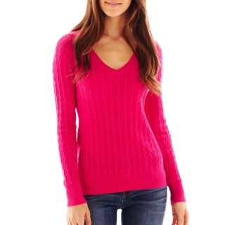 V Neck Cable Knit Sweater   Talls, Womens