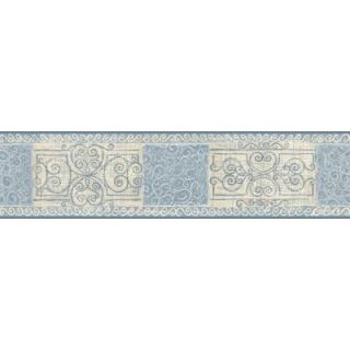 The Wallpaper Company 8 in. x 10 in. Blue Pastel Scroll Tile Border Sample WC1282920S