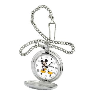 Disney Mens Mickey Mouse Silver Tone Pocket Watch