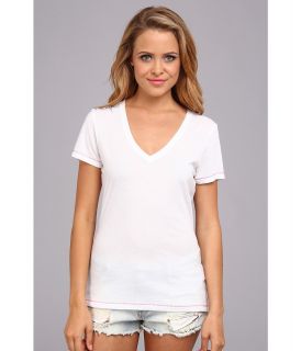 Fox Daze V Neck Tee Womens Short Sleeve Pullover (White)