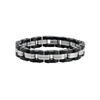 Mens Stainless Steel & Black IP Link Bracelet, White