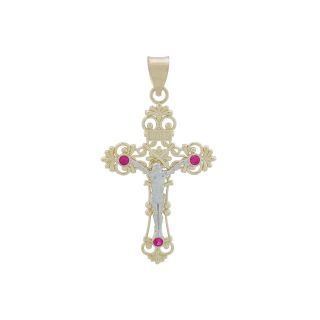 14K Two Tone Gold Crucifix Charm with Cubic Zirconia