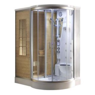 Steam Planet 64 in. x 47 in. x 86 in. Steam Shower Enclosure Kit with Built In Traditional Sauna in White and Golden Cypress M301LW