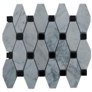 Splashback Tile Artois Pattern White Carrera With Black Dot 12 in. x 12 in. x 8 mm Marble Mosaic Floor and Wall Tile (1 sq. ft./case) ARTOIS WHITE CARRERA WITH BLACK DOT