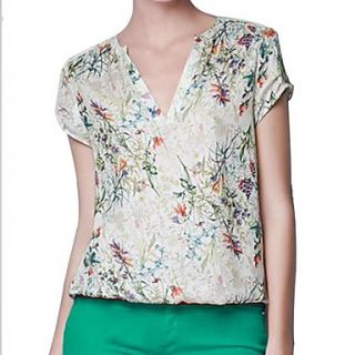 Womens Ladies Style Floral Short Sleeve Chiffon Shirt
