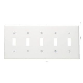 Leviton 80723W Toggle Wall Plate, 5Gang, Nylon, White, Standard