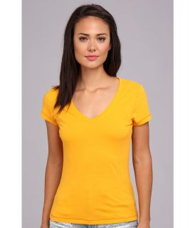 Fox Daze V Neck Tee Womens Short Sleeve Pullover (Gold)