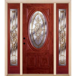 Feather River Doors Silverdale Brass 3/4 Oval Lite Cherry Mahogany Fiberglass Entry Door with Sidelites C11505 3A4