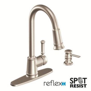 MOEN Lindley Single Handle Pull Down Sprayer Kitchen Faucet in Spot Resist Stainless with Soap Dispenser CA87012SRS