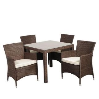 Atlantic Grand New Liberty Deluxe Square Brown 5 Piece Wicker Patio Dining Set with Off White Cushions PLI LIBERSQ5_KD BR/OW