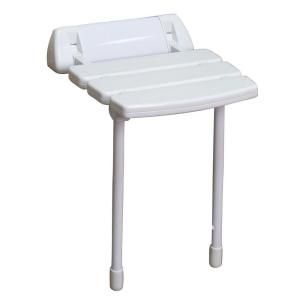 14 in. Wall Mount Slatted Folding Shower Seat with Legs in White ISS193