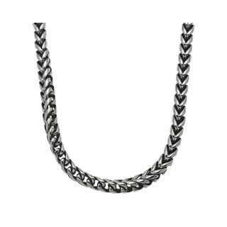 Mens Antique Finish Stainless Steel & Black IP Rounded Foxtail Chain