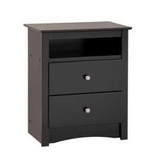 Prepac Sonoma Black 2 Drawer Tall Night Stand with Open Cubbie BDC 2428