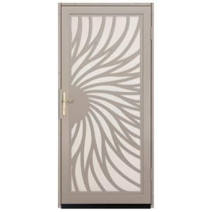 Unique Home Designs Solstice 36 in. x 80 in. Tan Outswing Security Door with Almond Perforated Screen and Satin Nickel Hardware IDR31000362147