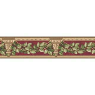 The Wallpaper Company 4.75 in. x 15 ft. Red Architecture and Leaves Border WC1281427