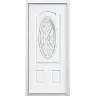 Masonite Oakville Three Quarter Oval Lite Primed Steel Entry Door with Brickmold 97246 