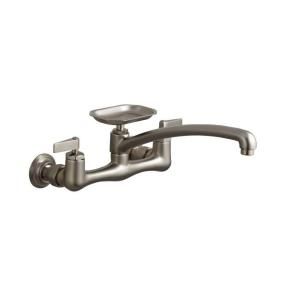 KOHLER Clearwater Wallmount 2 Handle Pull Down Sprayer Kitchen Faucet in Vibrant Brushed Nickel DISCONTINUED K 7855 4 BN