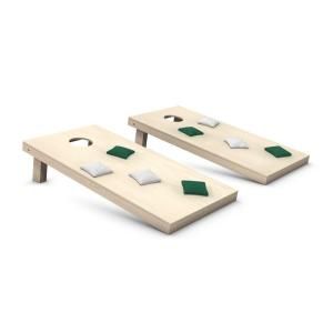 Wooden Cornhole Toss Game Set with Hunter Green & White Bags 157214
