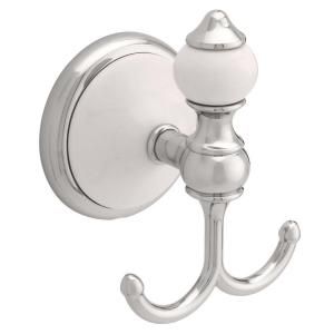 Delta Alexandria Double Robe Hook in Polished Chrome and White 126643