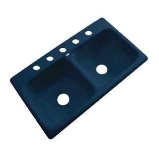 Thermocast Brighton Drop in Acrylic 33x19x9 in. 5 Hole Double Bowl Kitchen Sink in Navy Blue 34520