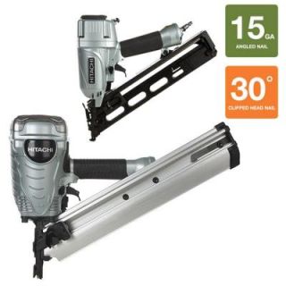 Hitachi 2 Piece 3 1/2 in. Paper Collated Framing Nailer and 15 Gauge x 2 1/2 in. Angled Finish Nailer with Air Duster Kit KNR90D 65