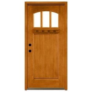 Steves & Sons Craftsman 3 Lite Arch Stained Mahogany Wood Right Hand Entry Door with 4 in. Wall and Prefinished Frame M4151 AW MJ 4RH