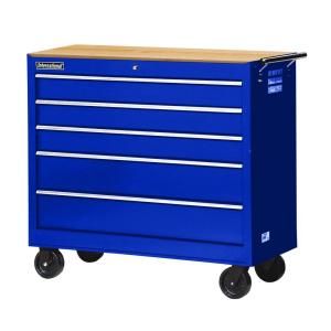 International 42 in. 5 Drawer Ball Bearing Slides Roller Cabinet with Hard Wood Top in Blue WRB 4205WTBU