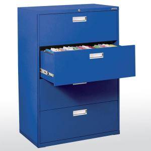 Sandusky 600 Series 42 in. W 4 Drawer Lateral File Cabinet in Blue LF6A424 06