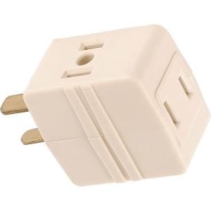 GE 3 Outlet Polarized Adapter Plug   Almond 58560