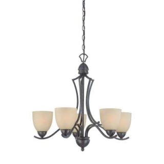 Thomas Lighting Triton 5 Light Sable Bronze Chandelier with Tea Stained Glass Shade SL808222