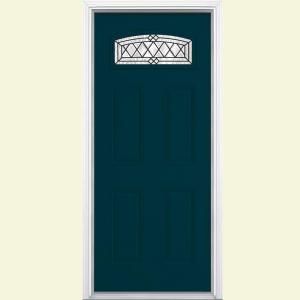 Masonite Halifax Camber Fanlite Painted Smooth Fiberglass Entry Door with Brickmold 30216