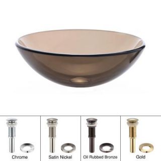 KRAUS Vessel Sink in Clear Glass Brown with Pop up Drain and Mounting Ring in Satin Nickel GV 103 SN