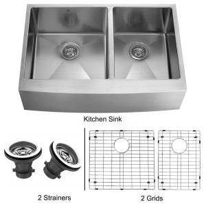 Vigo All in One Farmhouse Stainless Steel 36x22.25x 10 0 Hole Double Bowl Stainless Steel Kitchen Sink VGR3620BLK1