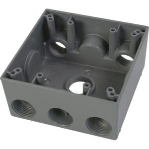 Greenfield 2 Gang Weatherproof Electrical Outlet Box with Five 3/4 in. Holes   Gray B352PS