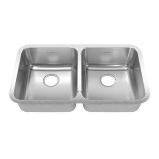American Standard Prevoir Undermount Brushed Stainless Steel 32.875x18.75x8 in. 0 Hole Double Bowl Kitchen Sink DISCONTINUED 20DB.331900.073