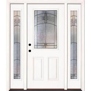 Feather River Doors Rochester Patina Half Lite Primed Smooth Fiberglass Entry Door with Sidelites 873191 3A4