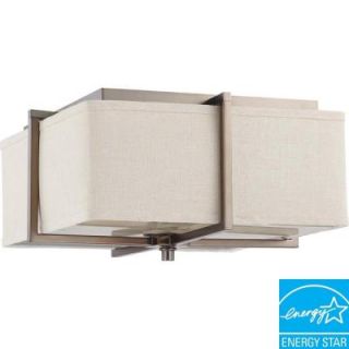 Glomar 2 Light Square Flush with Khaki Fabric Shade Finished in Hazel Bronze   (2) 13w GU24 Lamps Included HD 4488