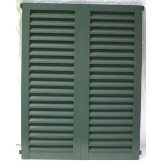 POMA 40 in. x 39.75 in. Green Colonial Louvered Hurricane Shutters Pair 8002 cig 001