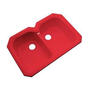 Thermocast Hartford Undermount Acrylic 33x22x9 in. 0 Hole Double Bowl Kitchen Sink in Red 44064 UM