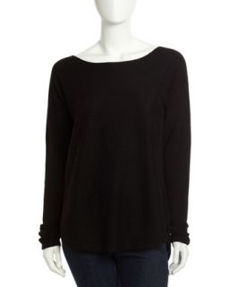 Cashmere Blend Shirttail Sweater, Black