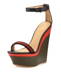 Penny Two Tone Wedge Sandal, Black/Red