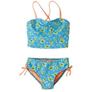 Girls 2 Piece Floral Tankini Swimsuit Set   Turquoise XS