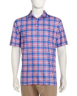 Plaid Performance Knit Golf Shirt, Sapphire/Red