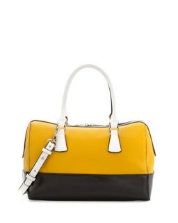Dara Colorblocked Leather Satchel Bag, Yellow/Black/White