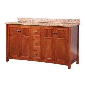 Foremost Knoxville 61 in. W x 22 in. D Vanity in Nutmeg and Double Bowl Vanity Top with Stone Effects in Bordeaux KNCASEB6122D
