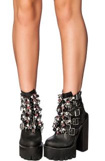 Jeffrey Campbell Boot X File in Black Leather and Multi Bead