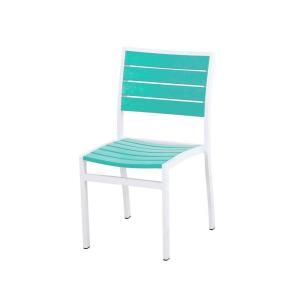 POLYWOOD Euro Patio Dining Side Chair in Satin White/Aruba A100 13AR